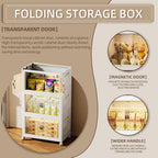 252 QT / 63 Gal Magnetic Door Storage Bins Collapsible Stackable w/1 Lid, Heavy Duty Plastic Cabinet with Wheels for Home Office Organization (White)