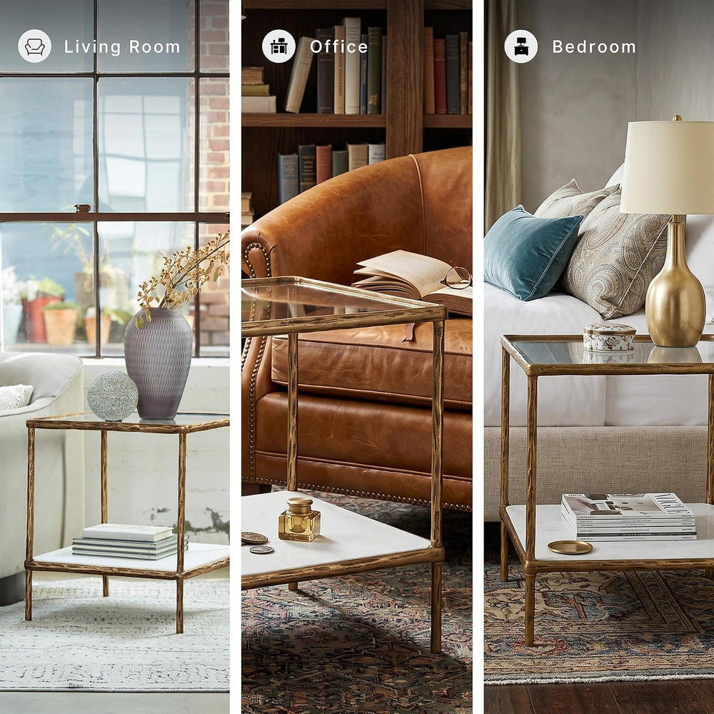 Signature Design by Ashley Ryandale Square End Table, Brass Glass & Marble