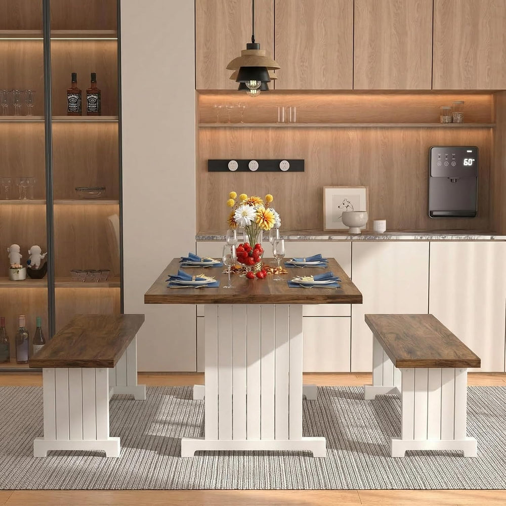 Tribesigns 47" Dining Table Set for 4, 3-Piece Kitchen Room Table with 2...