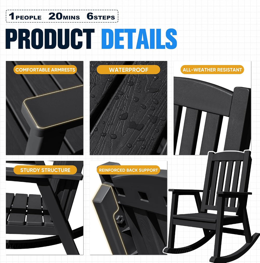 Devoko PP Material Rocking Chair Outdoor Indoor All Weather High Back Patio R...