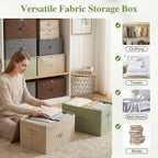 ANMINY Fabric Storage Bins with Zipper Lids, 15"x10"x6", Green, 1 PCS | 15.6Qt Cotton Linen Storage Box, PP Board Frame, Washable Collapsible, with Handles & 3-side Open Lid, Stackable, Small