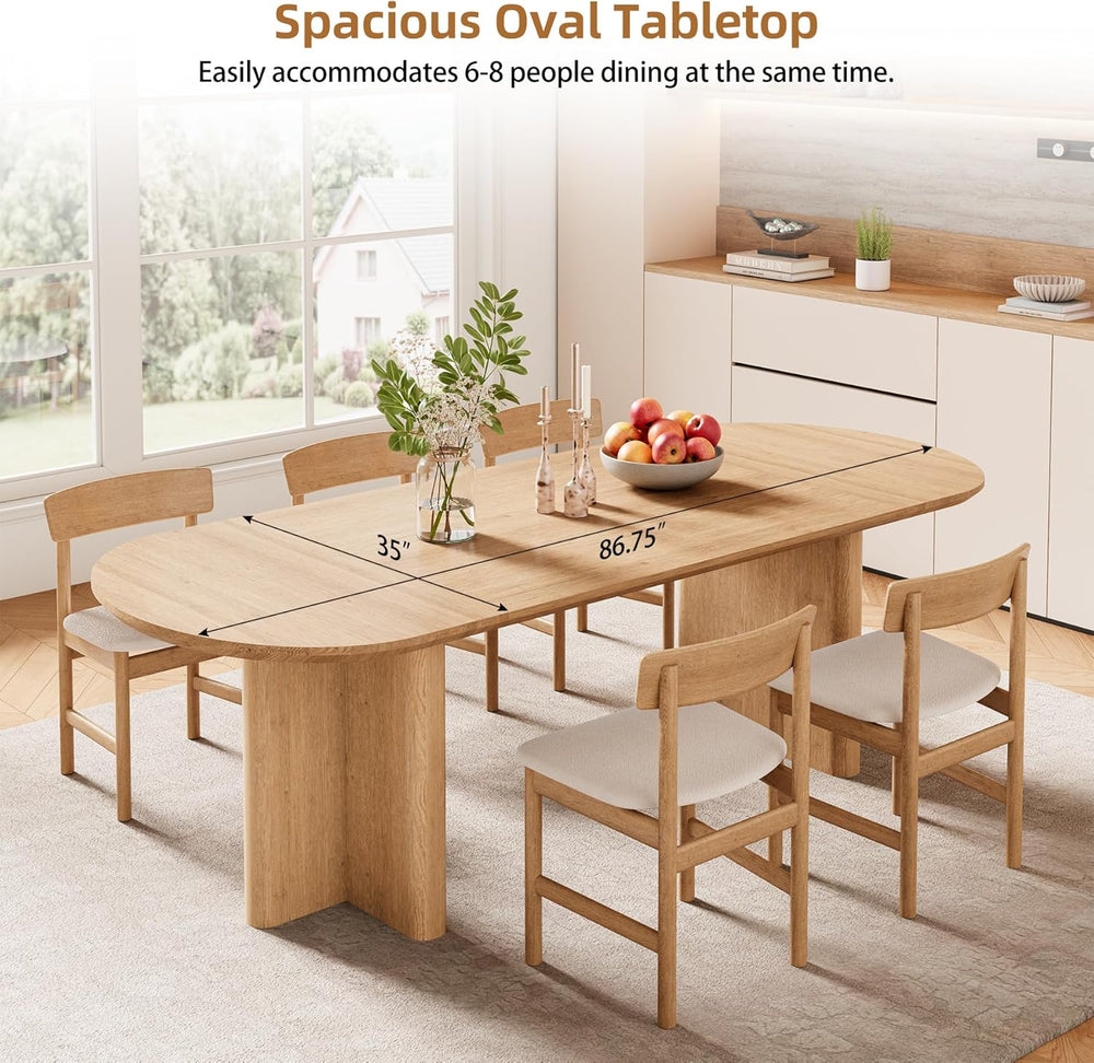78.75" Oval Oak Dining Table for 6-8 Person, Modern Farmhouse Kitchen Ta...