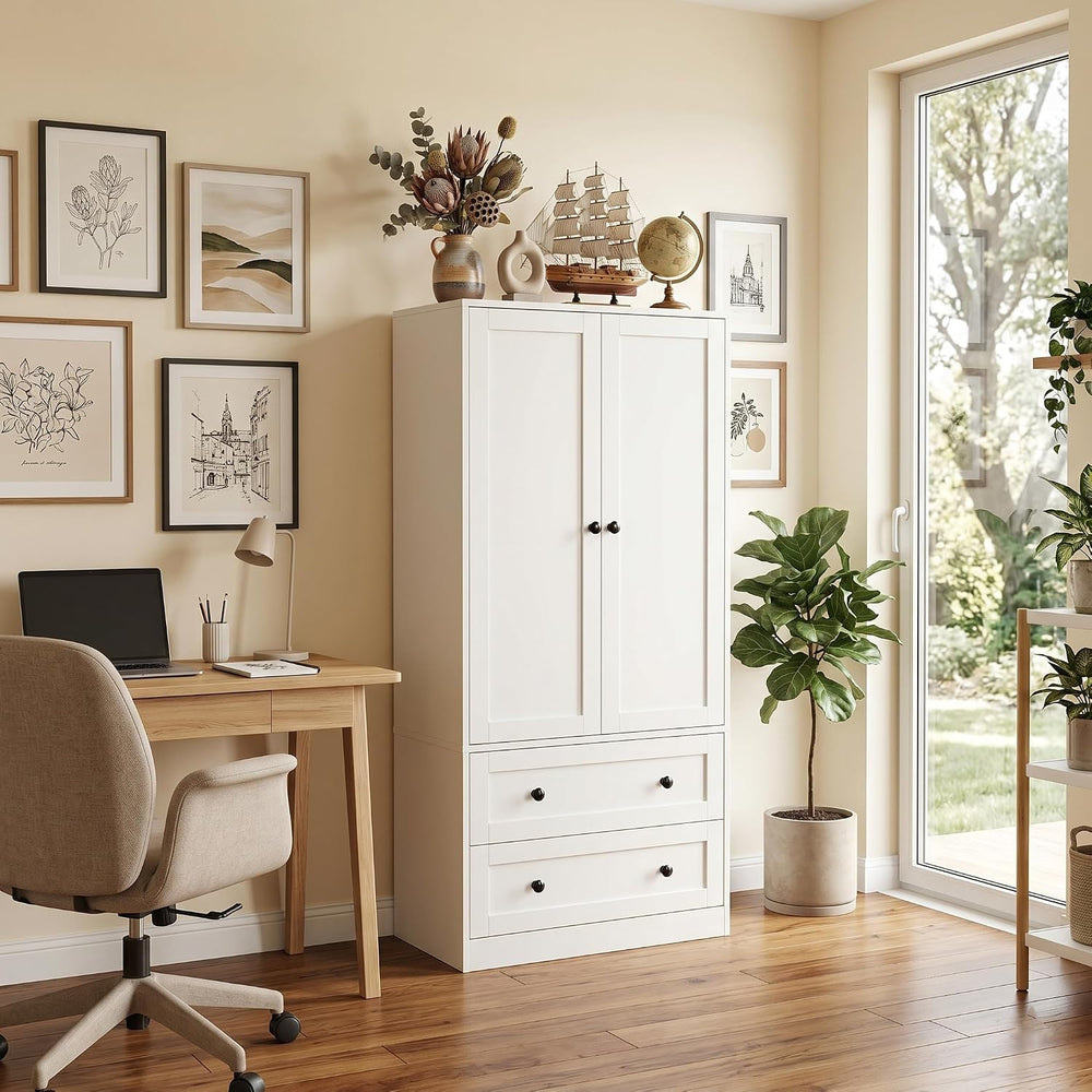 DIYART 64.2" Tall White Kitchen Pantry, Storage Cabinet with Doors and D...