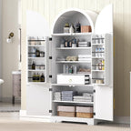 Virubi 72" Tall Arched Kitchen Pantry Cabinet, Fluted Storage Cabinets with Hidden Drawer and 3 Adjustable Shelves, Cupboard with Door Shelves for Kitchen, Dining and Bathroom, White