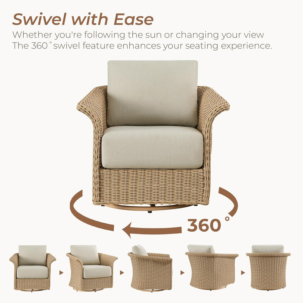 CHITA Wicker Patio Swivel Chairs with Removable Thickened Cushion, Outdoor Ra...