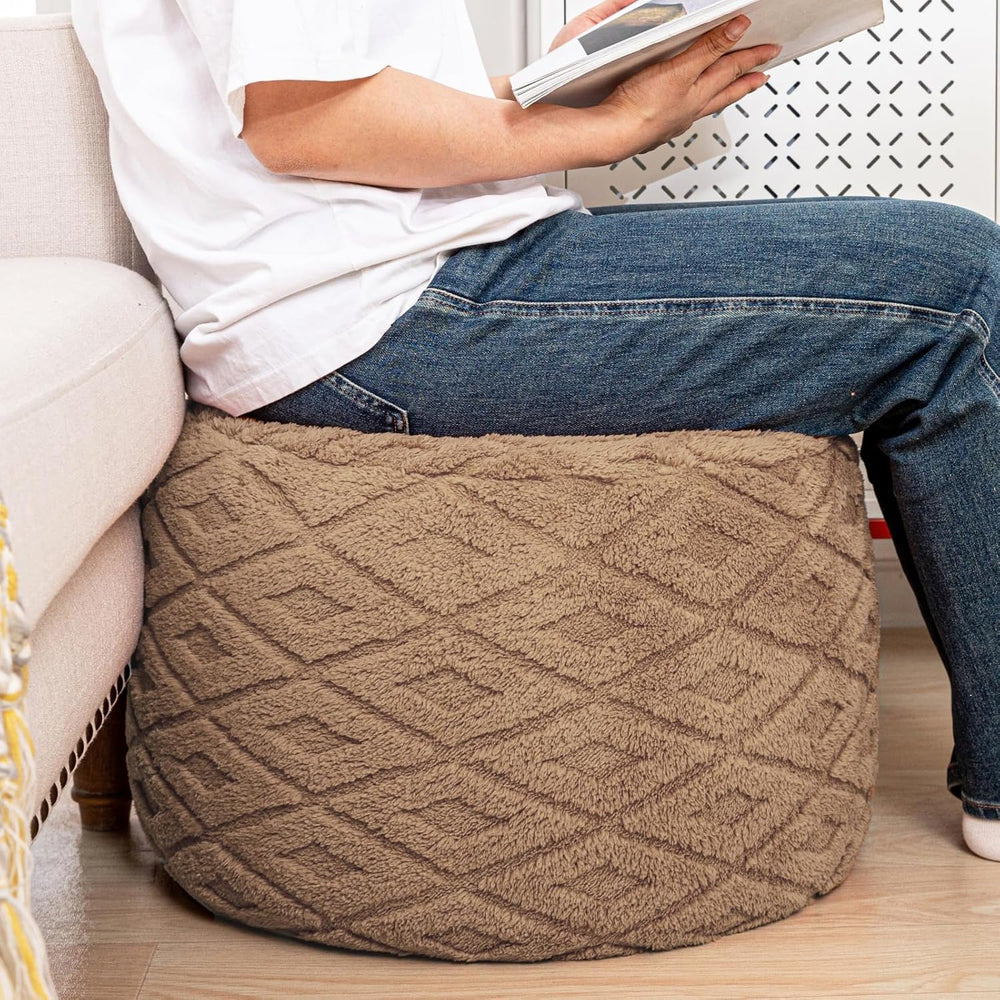 Fluffy Round Ottoman Pouf with All-in-One Foam Filling 20" x 14" Fu...