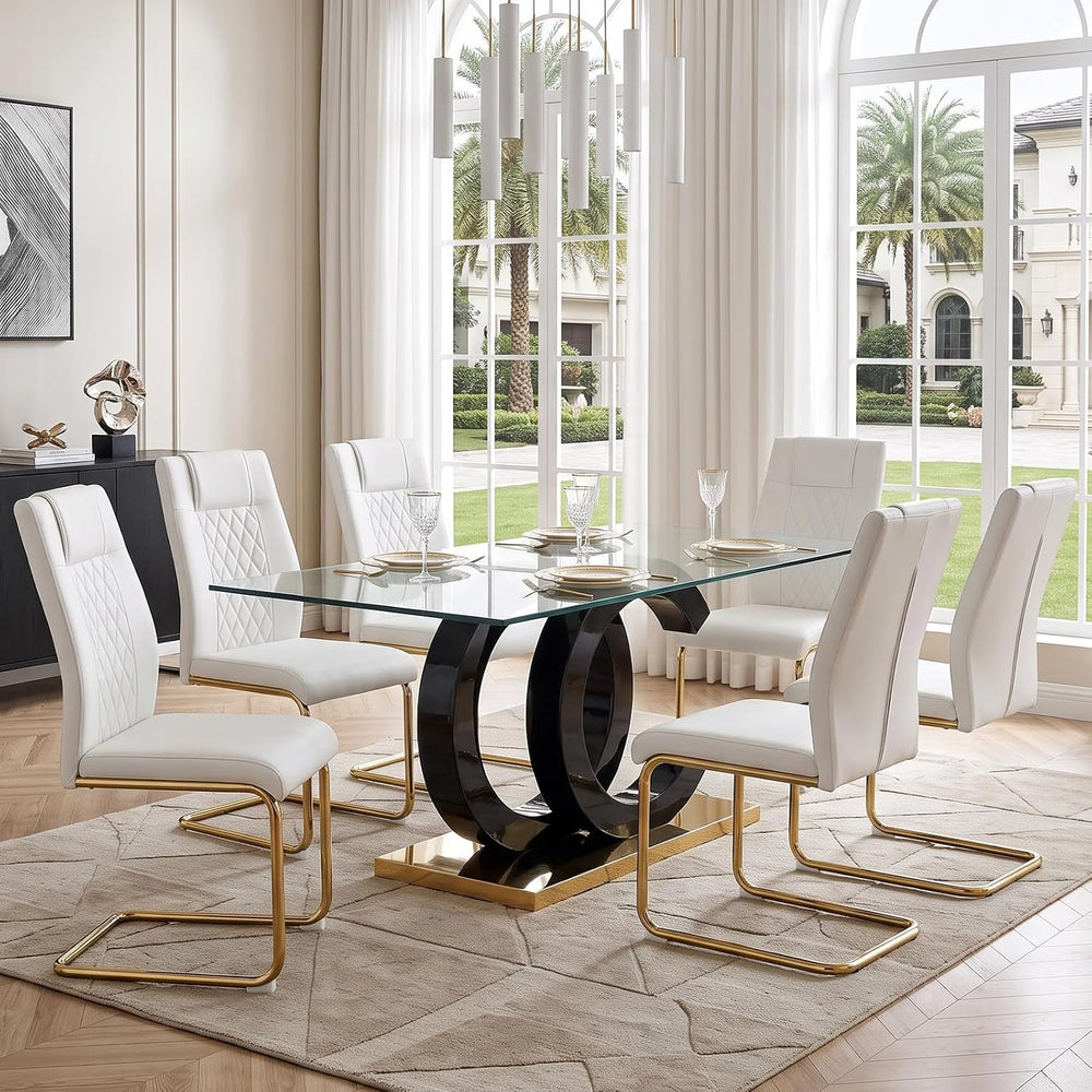 Ebullient Modern Dining Table Set for 6 ，7 Piece Dining Table Chairs Set for ...