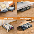 Under Bed Storage with Wheels, Rolling Under Bed Storage Storage Bins for Shoes Clothes, Foldable and Easy Mobility (2 Pack, Black)