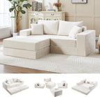 79" Boneless Cloud Loveseat Sofa Couch, Modular Foldable Floor Sofa with Ottoman, Chenille Lounge Convertible Sofa Bed for Living Room, No Assembly, Beige