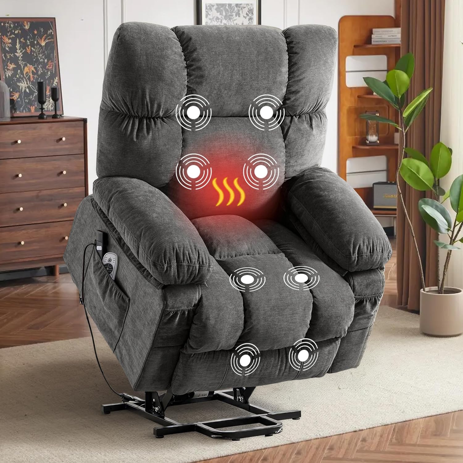 Power Lift Recliner Chair for Elderly with Vibration Massage and Lumbar Heating, Electric Lift Recliner Sofa with USB Charging Port and Side Pocket, Adjustable Lift Chair for Living Room Comfort