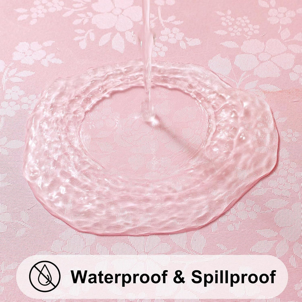 Smiry Round Waterproof Heavy Duty Vinyl Tablecloths, 60 x 60 Inch | Wipeable Washable Floral Embossed Table Cover for Kitchen and Dining Room, Indoor & Outdoor Use, Pink