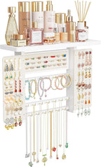 Emfogo Jewelry Organizer Hanging Wall Mounted Jewelry Holder, 5-in-1 Large Capacity Necklace Organizer Wall Hanging Jewelry Display for Ring, Necklaces, Bracelets, Earrings (White)