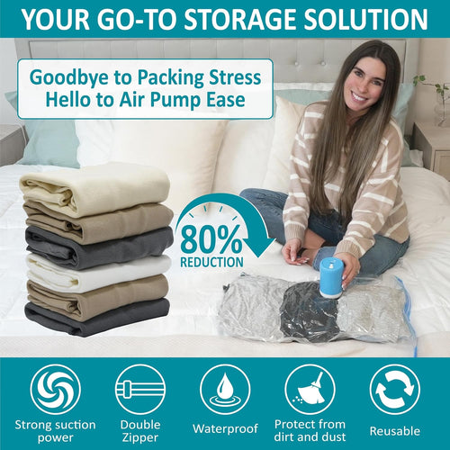 26 Pack Vacuum Storage Bags with Portable Rechargeable Wireless Electric Pump, Vacuum Seal Space Saver Bags for Clothing, Pillows, Blanket, Bedding, Comforters