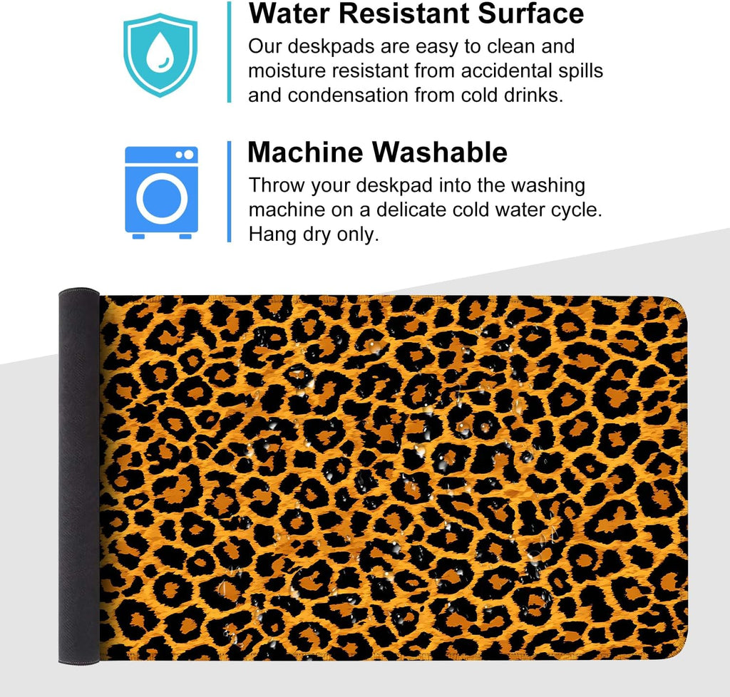 Leopard Print Mouse Pad – Large Extended Desk Mat 35.43 x 15.75 in – Bold Cheetah Animal Pattern, Non-Slip Rubber Base, Waterproof Surface, Fashionable Keyboard & Mouse Pad for Office, Home, or Gaming