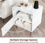 White Night Stand Set 2,Modern Bedside Table with Door and Open Storage,Fluted Nightstand and Wood End Side Table with Rose Gold Metal Legs and Handles for Bedroom,Living Room,White