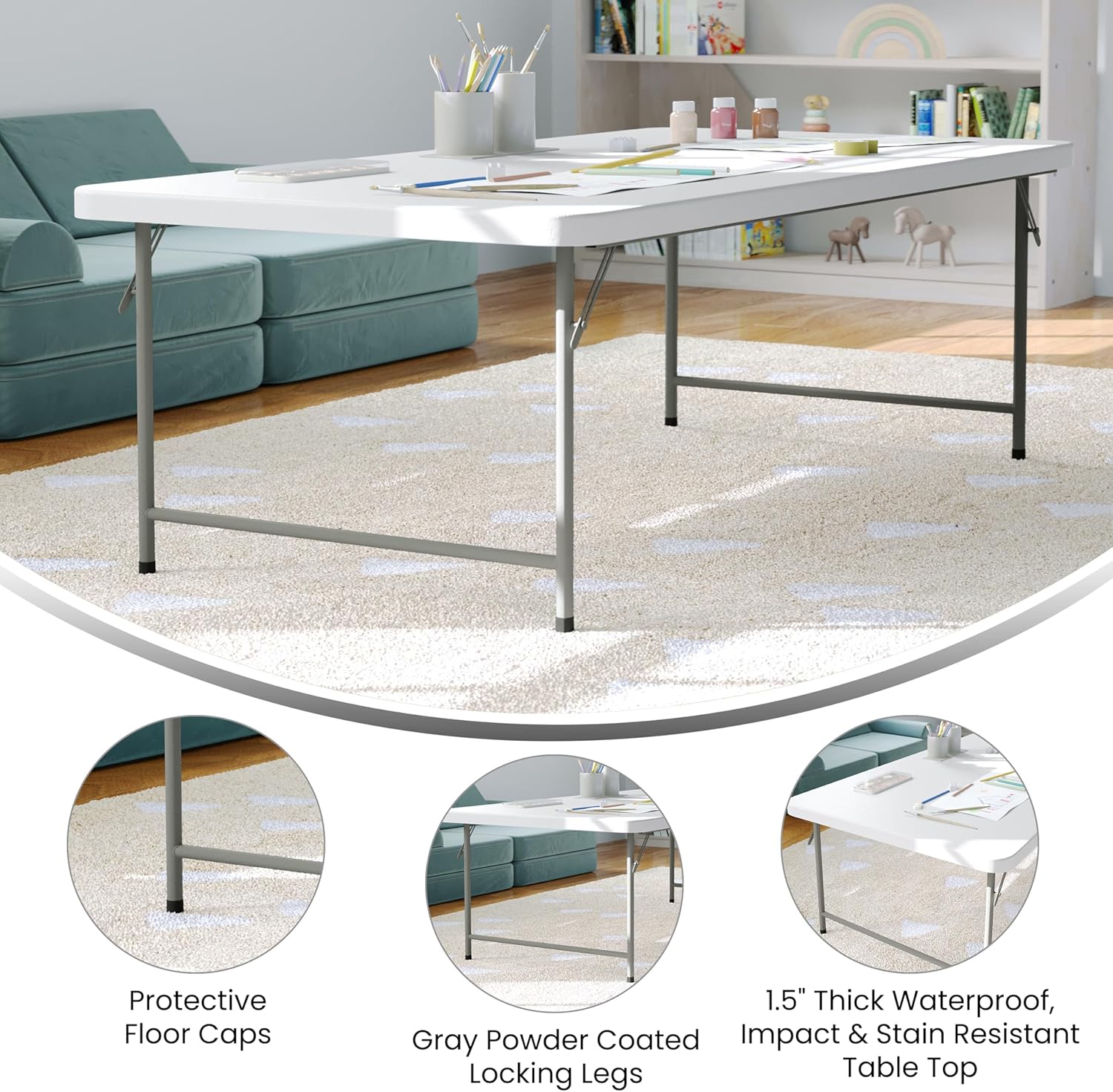 BizChair 4.93-Foot Kid's Granite White Plastic Folding Table