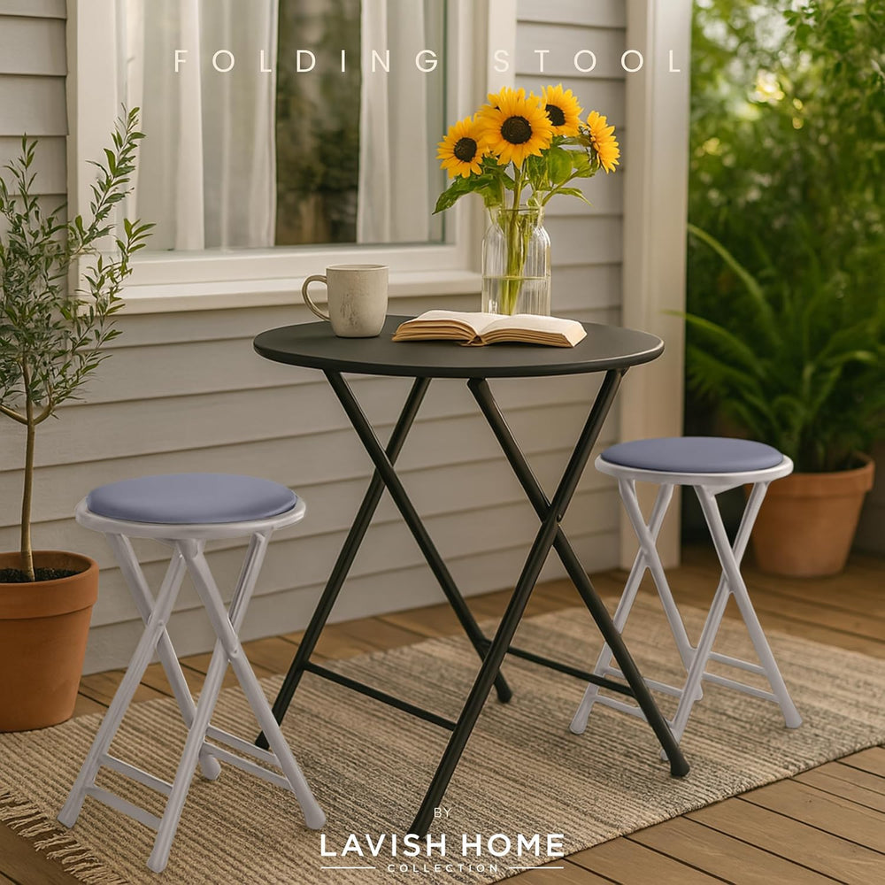 Lavish Home Folding Stool with Padded Backless Seat Set of 2, Gray, 24” | Cou...