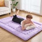 Japanese Floor Futon Mattress Twin Size, 25D High Density Support Foam, 4" Thicken Foldable Mattress Tatami Mat Sleeping Pad Suitable for Camping, Guest Room, Purple 39"x 80"