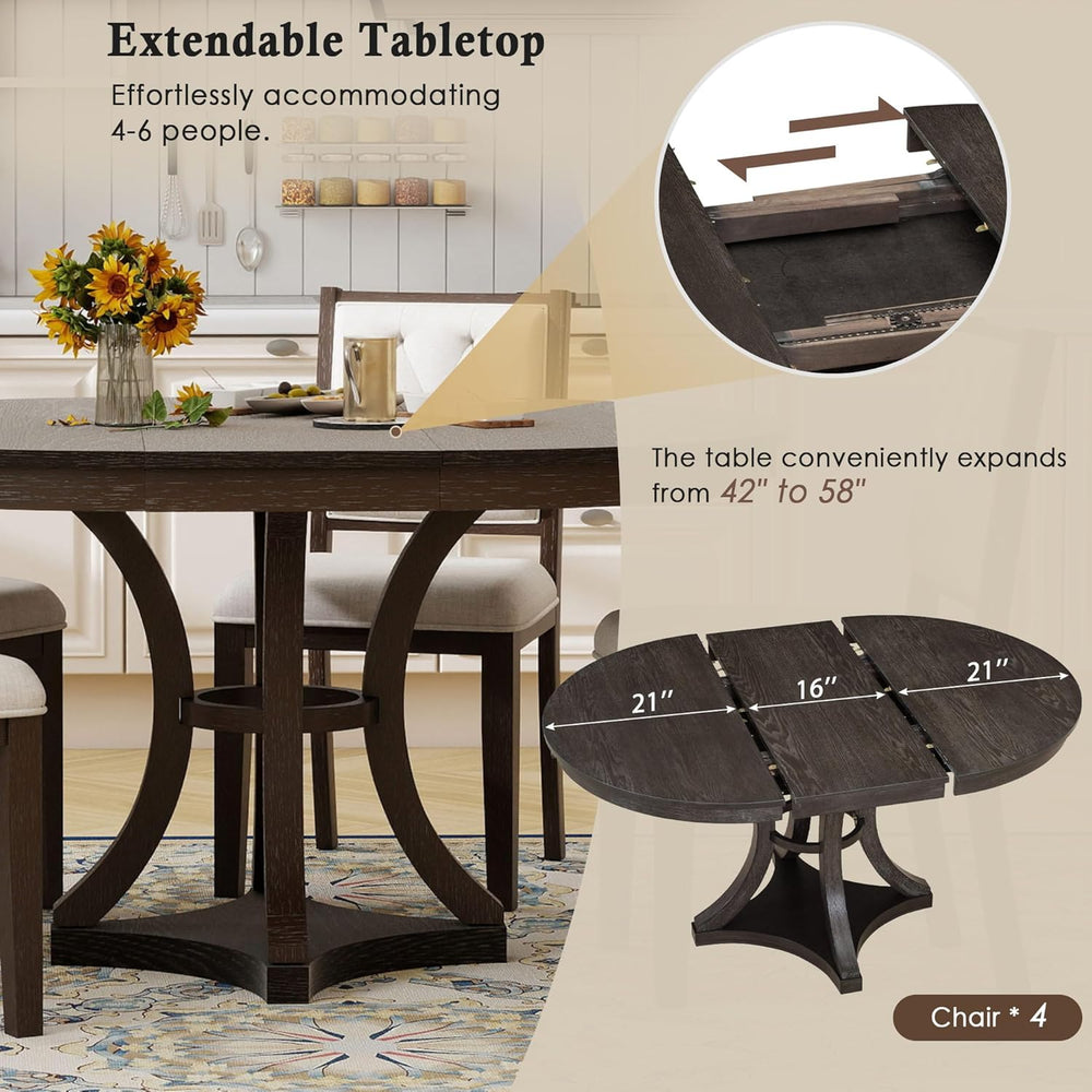 Bellemave Extendable Dining Table Set for 4, 5-Piece Retro Round Table Set wi...