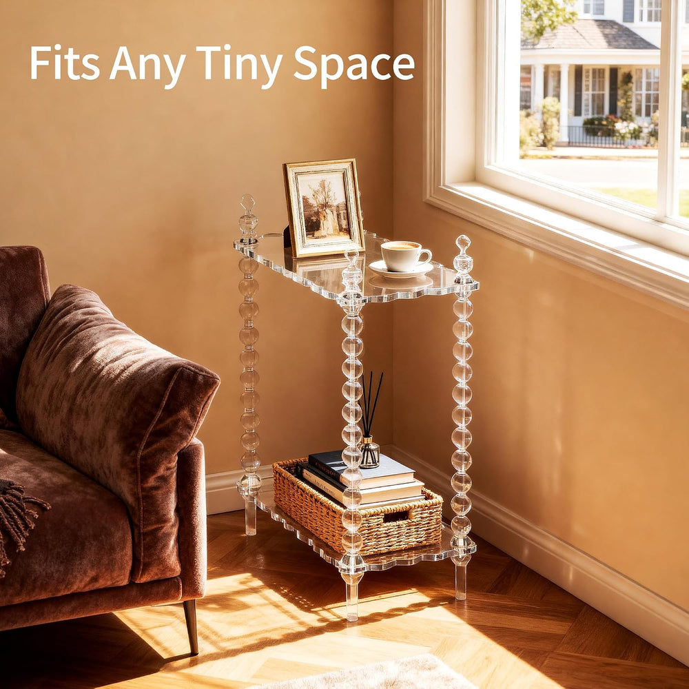 Acrylic Side Table 2-Tier, Clear Nightstand with Storage, Narrow Bedside End ...