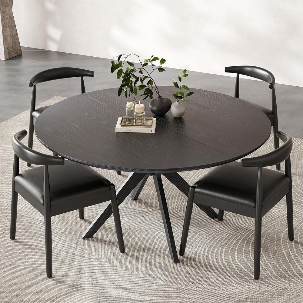 Round Dining Table 47 in for 4 to 6 People, Solid Wood Kitchen Table with Int...