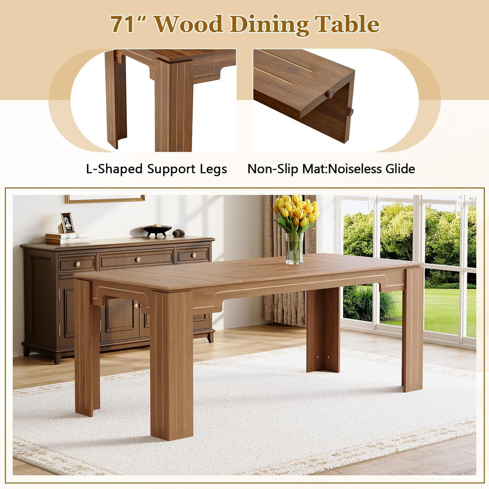 71" Wood Dining Table for 6-8, Large Rectangular Wood Grain Kitchen Dini...