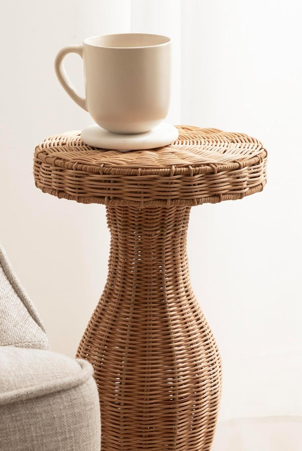 Kate and Laurel Sula Modern Woven Rattan Round Drink Table, 10 x 10 x 22, Nat...