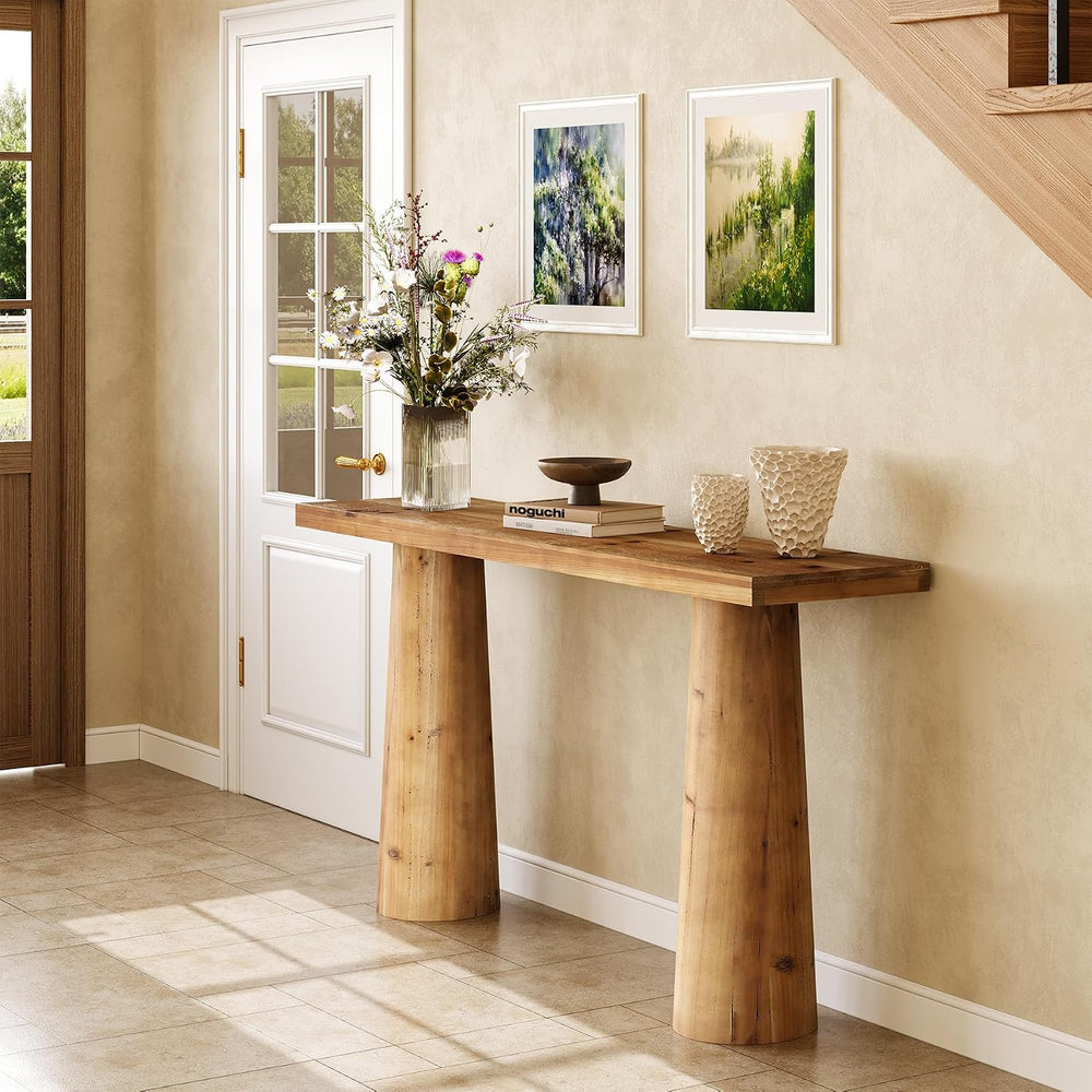 63-Inch Solid Wood Console Table, Farmhouse Entryway Table, Rectangular Long ...
