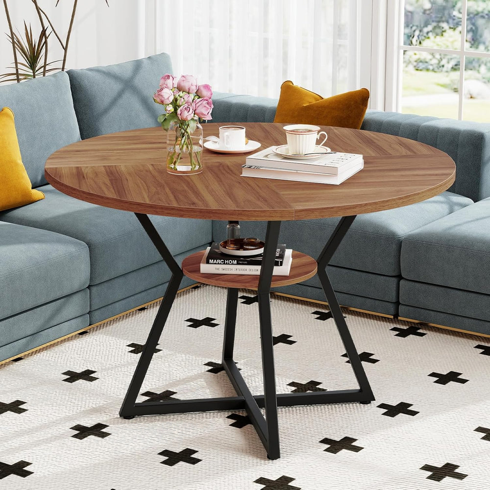 Giantex 47-inches Round Dining Table for 4, Kitchen Table with Storage Shelf,...