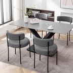 Grey Boucle Dining Chairs Set of 4, Upholstered Dining Room Chairs with Black Metal Legs, Round Modern Dining Chair for Dining Room, Kitchen