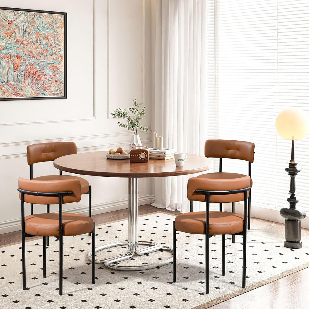 AVAWING Brown Faux Leather Dining Chairs Set of 4, Modern Kitchen Chairs with...