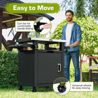 NUUK Grill Table with Storage Cabinet, Outdoor Bar Cart Pizza Oven Table with Wheels, Stainless Steel Top Kitchen Island 20" x 30" Rolling Prep Station for Indoor, BBQ, Deck, Backyard