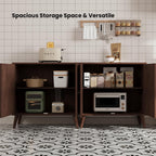HOMPUS 3 Pieces Sideboard Buffet Cabinet, 32" Accent Cabinet with Doors & Shelves, Storage Cabinet with Honeycomb Pattern Doors, Modern Console Table for Kitchen, Living Room, Easy Assemble,Walnut
