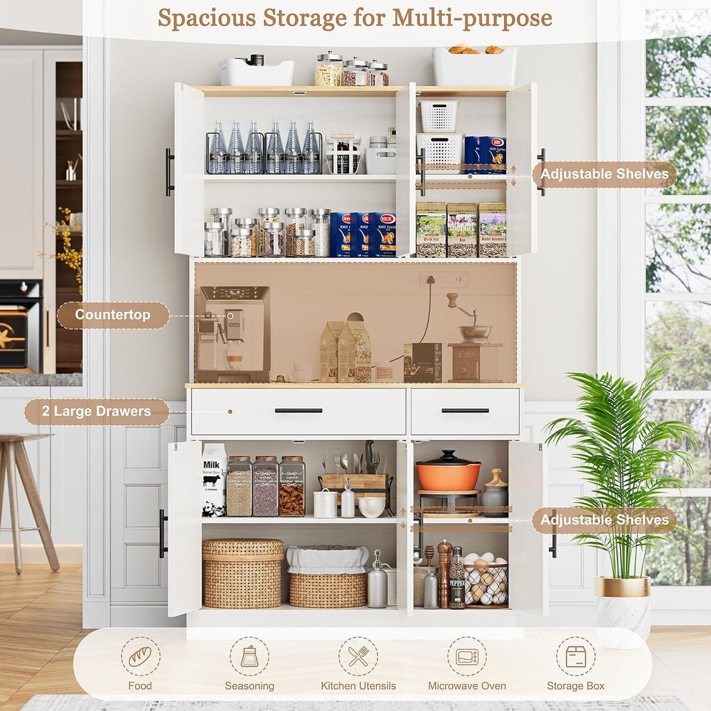 Shintenchi Pantry Cabinet with Charging Station, 70” Tall Kitchen Storage Cab...