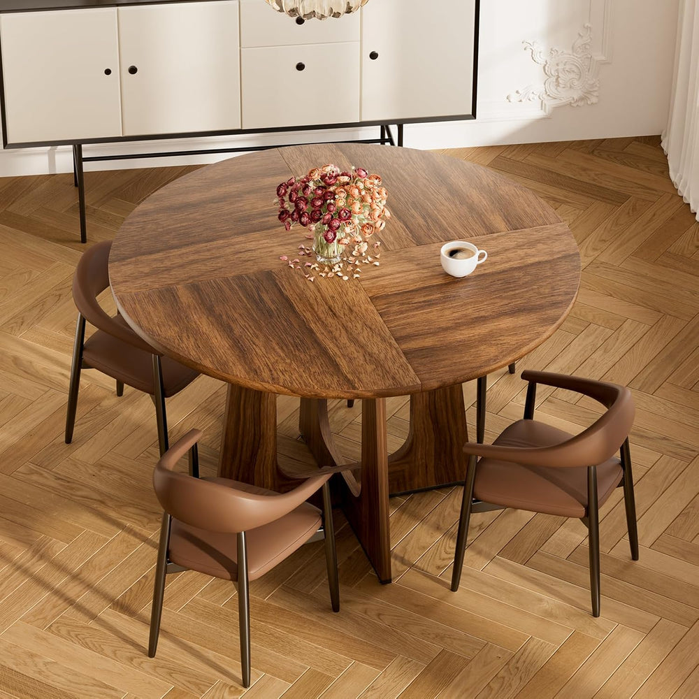 47" Round Dining Table for 4-6, Farmhouse Wood Kitchen Table, Mid-Centur...