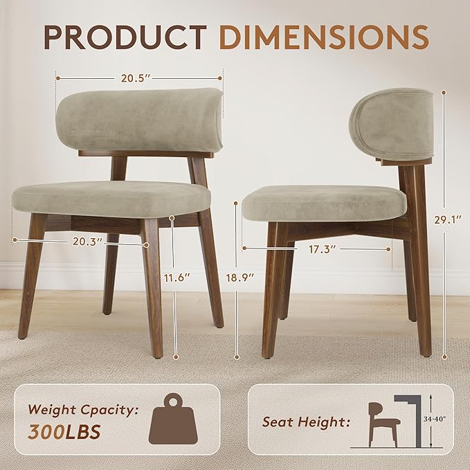 Dining Chairs Set of 2, Modern Upholstered Dining Chairs, Wooden Kitchen Chairs for Dining Room with Ergonomic Curved Backrest