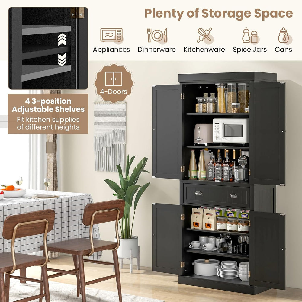 DORTALA 72” Tall Kitchen Pantry Cabinet, Wood Storage Cupboard w/ 4 Adjustabl...