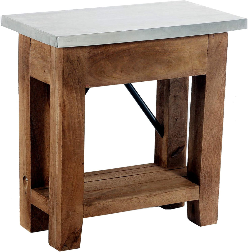 Millwork End Table with Steel Top – Rustic Industrial Narrow Side Table with ...