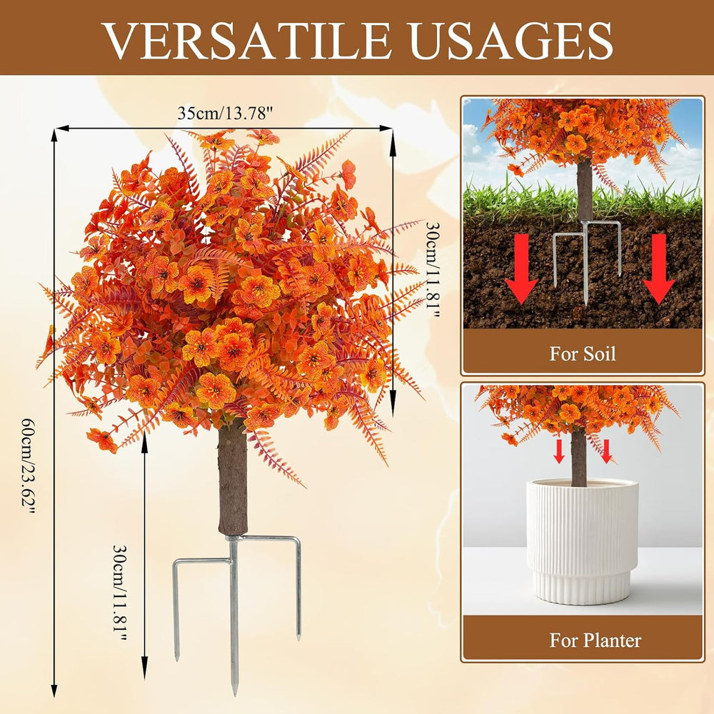 24" Fall Artificial Topiary Ball Flowers with Ground Spike,2 Pack