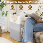 Laundry Hamper 96L Extra Large Laundry Basket, Woven Blanket Basket, Cotton Woven Storage Hamper with Handles for Living Room, Large Baskets for Pillows, Blankets, Clothes-Gradient Grey