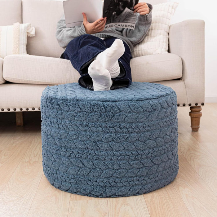 Round Pouf Ottoman Footstool 20x14In Ottoman Footrest for Couch Misty Blue | All-in-one Foam Floor Pouf,Ottoman Coffee Table,Footstool Ottoman Boho Poof Home Decor Beanbag Chairs for Living Room Bedroom