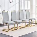AZmac Modern Leather Dining Chairs Set of 4,Armless Kitchen Chairs,Dining Room Chairs with Upholstered Padded Seat and Sturdy Gold Legs for Dining Room,Kitchen (Set of 4, Light Grey-Gold Leg)