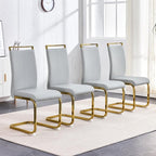 AZmac Modern Leather Dining Chairs Set of 4,Armless Kitchen Chairs,Dining Room Chairs with Upholstered Padded Seat and Sturdy Gold Legs for Dining Room,Kitchen (Set of 4, Light Grey-Gold Leg)