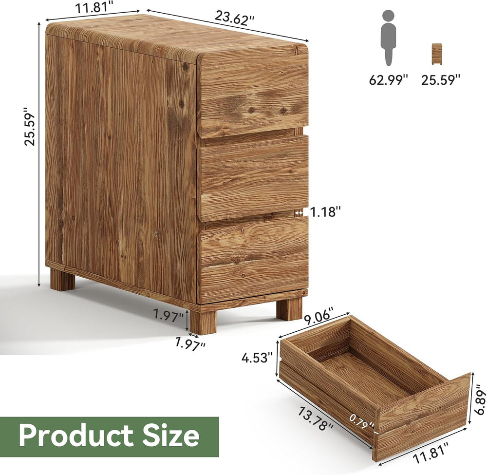 Set of 2 3 Drawers Solid Wood Side End Table for Living Room, Rustic Farmhous...