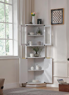 FOREST GRAVITY Modern Corner Storage Cabinet with Fluted Doors | For Kitchen; For Bathroom; Glass Doors; Fluted Design; Large Storage; Pentagon Design; White