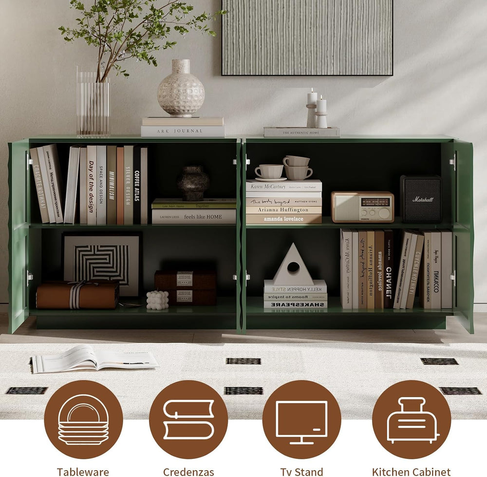 4 Door Modern Sideboard Buffet Cabinet with Spiral Grain, Accent Storage Side...