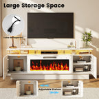 Fireplace TV Stand with White Fireplace, 70 Inch White Fire Place TV Stands for Living Room, Modern Electric Fireplace TV Stand with Cabinets & Acrylic Columns, Entertainment Center for TVs Up to 80"