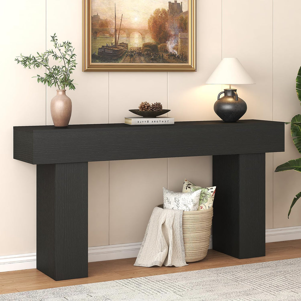 63 Inch Long Console Table for Entryway, Farmhouse Wood Rectangular Sofa Tabl...