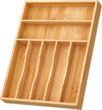 BAMEOS Bamboo Silverware Drawer Organizers, 11.9 inch Utensil Drawer Organizer for Kitchen Drawers, 7 Slots Total Large Flatware Organizer for Knives Cutlery Spoons Forks (Natural)
