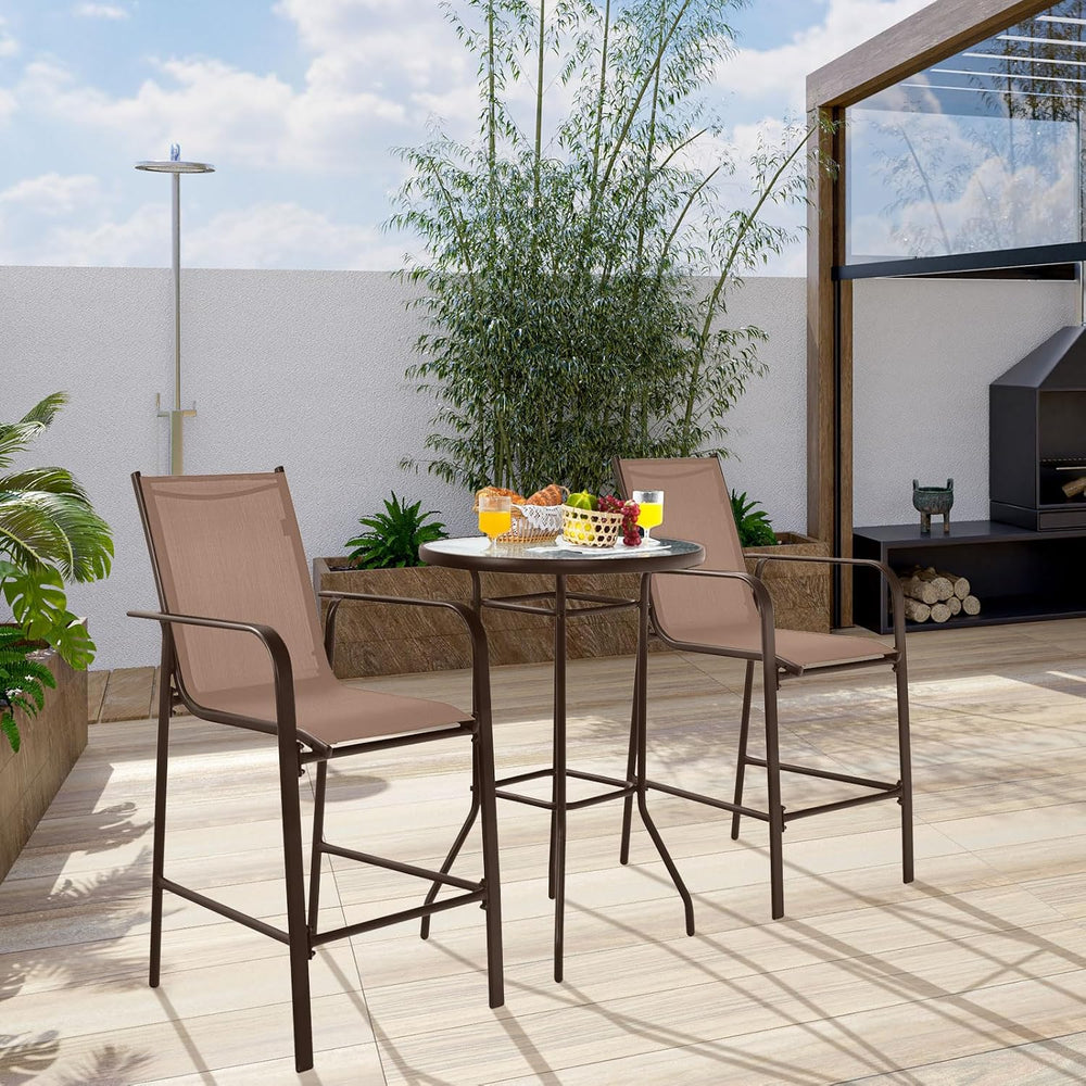 Tangkula 3 Pieces Outdoor Patio Bar Set with 2 Bar Stools, Coffee